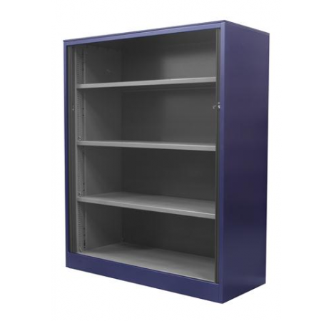 Ahrend roldeurkast 143 cm hoog met blauwe ombouw Ahrend roldeurkast 143 cm hoog met blauwe ombouw