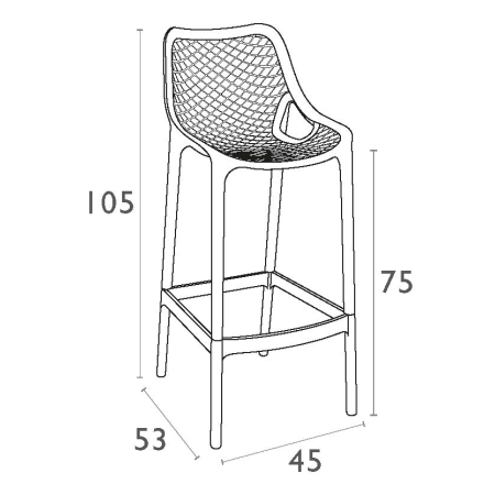 Siesta Air barkruk 75 cm hoog kleur donkergrijs