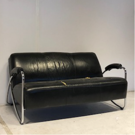 Retro design bank zwart leer Retro design bank zwart leer