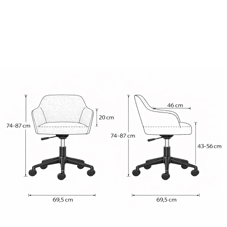 CS Lola bureaustoel - lage kuip met wielen | zithoogte 43 – 56 cm