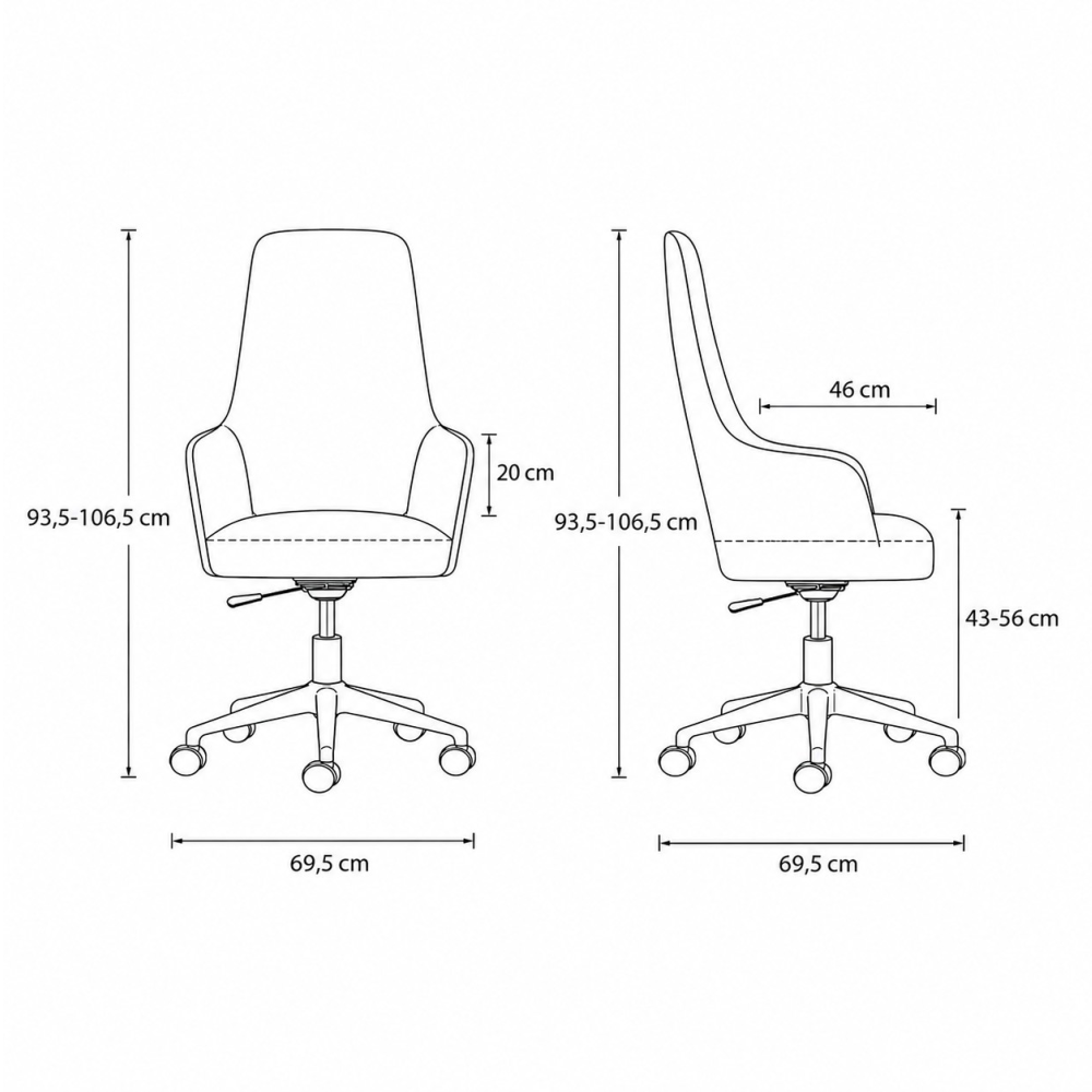 CS Lola bureaustoel – hoge kuip met wielen | zithoogte 43 – 56 cm